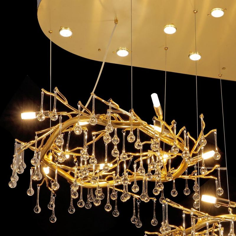 2022 Meerosee Gold Rectangle Chandelier Crystal Modern Pendant Lights for Dining Room Kitchen Island Hanging Light Fixture