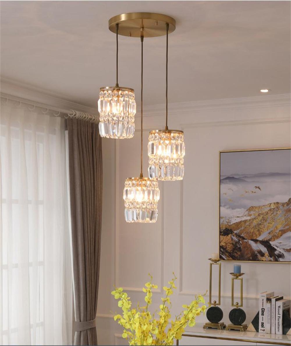American-Style Luxury Crystal Restaurant Pendant Lights Modern Minimalist Creative Dining Room Kitchen Hanging Lights Fixtures
