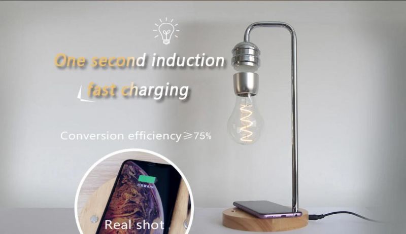 Levitating Bulb Table Lamp Dropshipping Creativity Smart Phone Wireless Charge Table LED Bulb Desk Wood Grain Floating Light Magnetic Levitating Lamp
