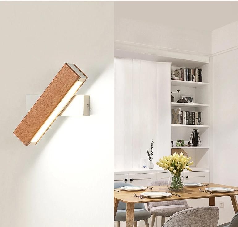 LED Acrylic Solid Wood Wall Light Creative Rotatable Bedroom Wall Light Aisle Lighting