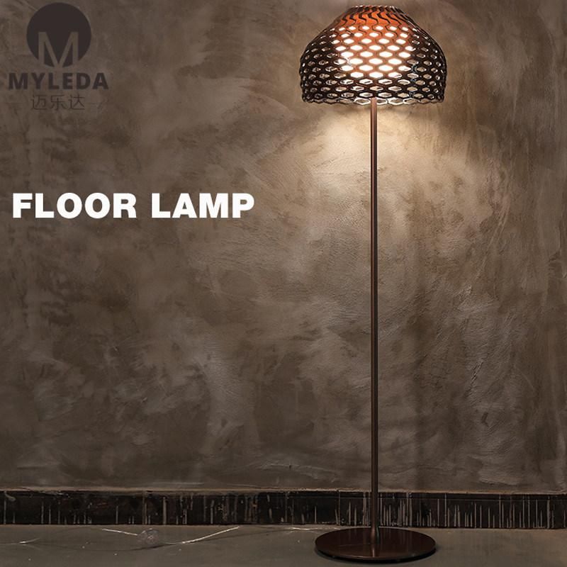 Metal and Stone Base Floor Lamp with Acrylic Shade
