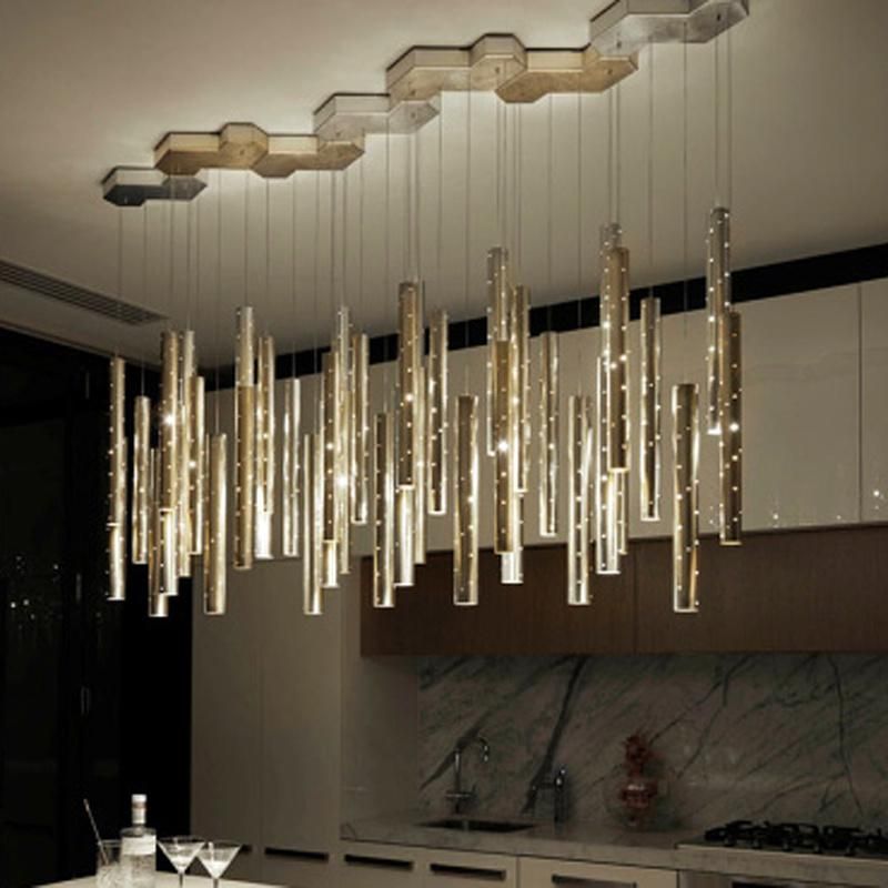 Simple Modern Stainless Steel Tube Living Room Dining Room Villa Staircase LED Chandelier Pendant Lighting