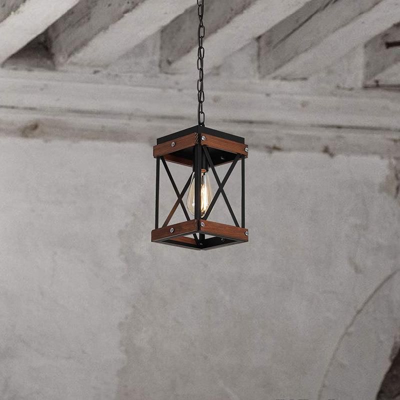 American Small Pendant Lamp Retro Industrial Style Cafe Hot Pot Restaurant Farmhouse Wooden Chandelier
