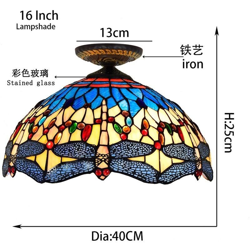 40cm European Blue Dragonfly Tiffany Stained Glass Restaurant Bedroom Aisle Corridor Ceiling Lights (WH-TA-14)