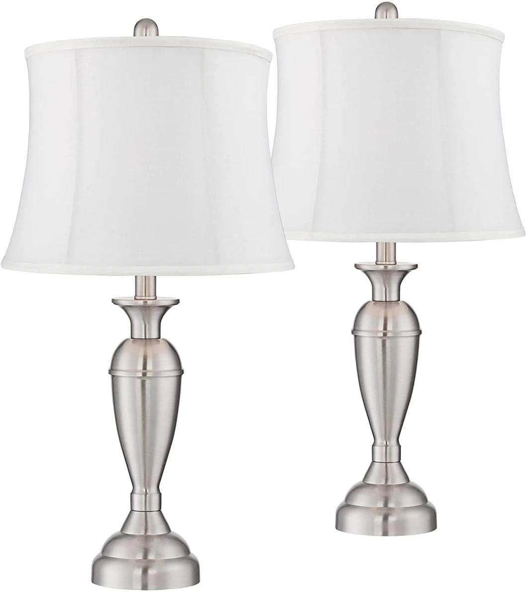 Blair Contemporary Modern Style Brushed Nickel Silver Metal Drum Shade LED Light Bulb Table Lamps for Living Room Bedroom House Bedside Nightstand Lighting