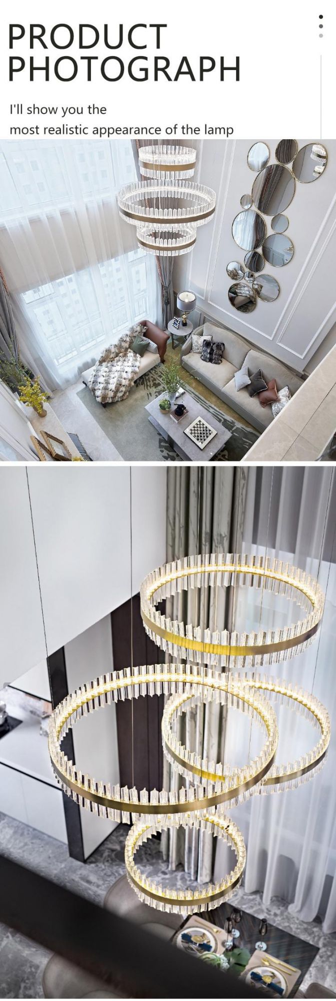 New Design Decorative Commercial Long Staircase Big Custom Modern Round Crystal LED Chandelier Light