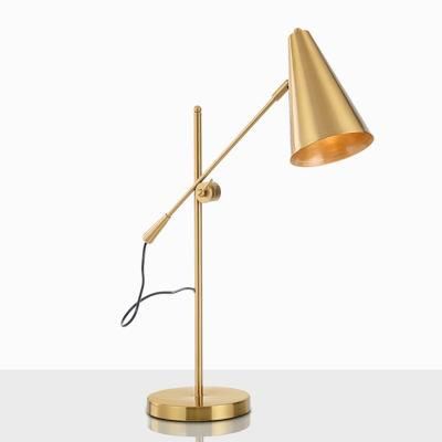 Living Room Metal Post Modern Table Lamp Light in Antique Brass Color and Adjustable Lamp Shade