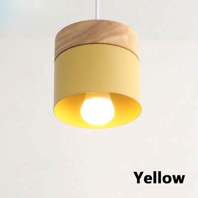 Nordic Simplicity LED E27 Pendant Light Modern Macaron Hanging Lights Home Improvement Iron and Wood Decoration Pendant Lamp Pendant Light