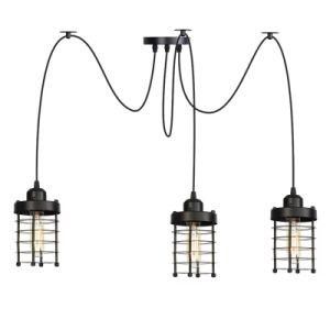 3 Multi Heads Spider Ceiling Loft Hanging Lamps with Black Cage