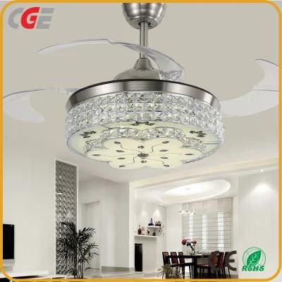 Crystal Chandelier Ceiling Fans with Lights 42 Inch 110V/220V Remote Control Retractable
