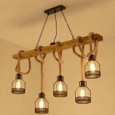 Loft Pendant Lamp Dining Room Restaurant Cafe Living Room Hemp Rope Wood Ceiling (WH-VP-134)