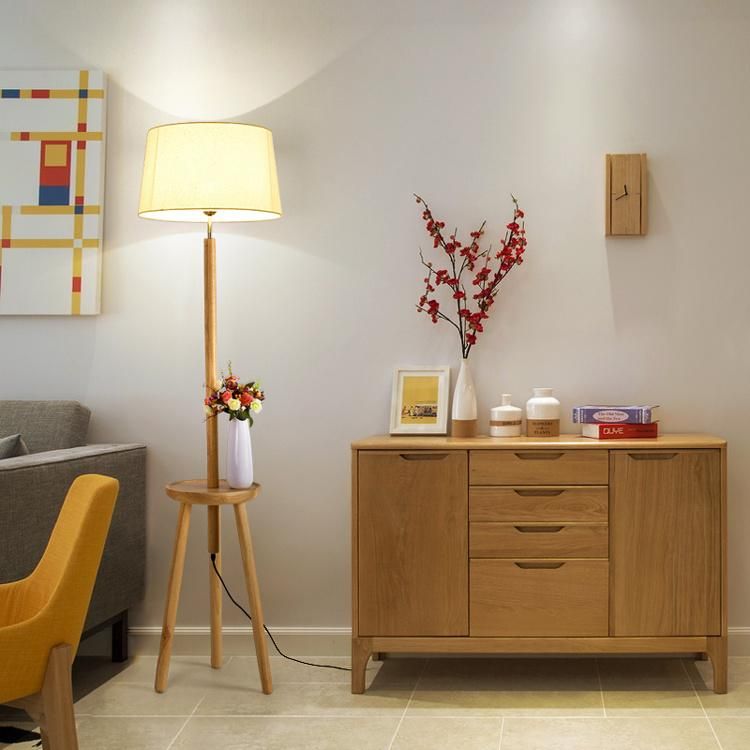 Tripod Wooden Fabric Lampshade Floor Lamp Living-Room Bedroom Lighting