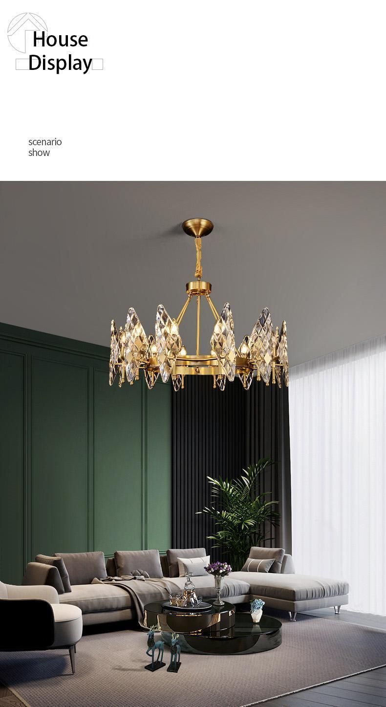 All-Copper Light Luxury Chandelier Post-Modern Hong Kong-Style Villa Dining Room Living Room Crystal Lamp