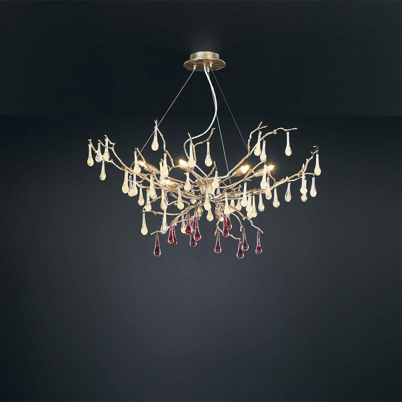 2022 Colorful Crystal Gold Branch Nests Large Copper Chandelier Long Brass Crystal Lamp Vine Light