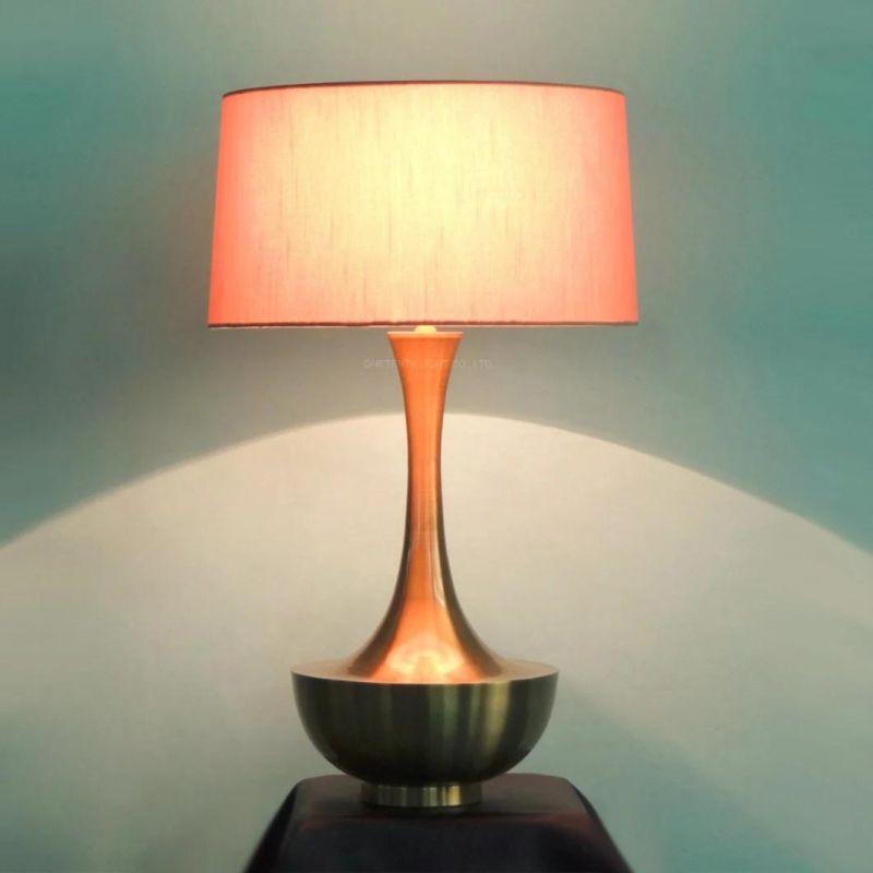 Modern Metal and White Linen Fabric Shade Table Lamp Brass Interior Desk Lighting