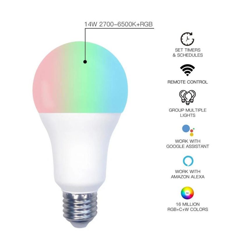 WiFi Smart LED Light Bulb Dimmable Lamp 14W