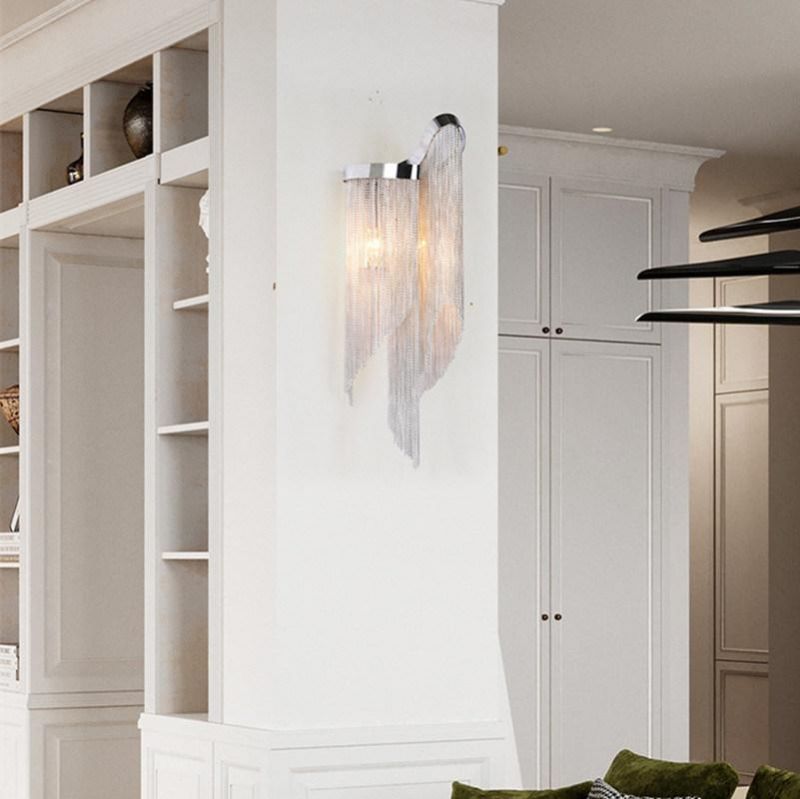 Plate Aluminium Tassel LED E14 Wall Scones D23 H60cm Chrome Stream Wall Sconce (WH-OR-197)