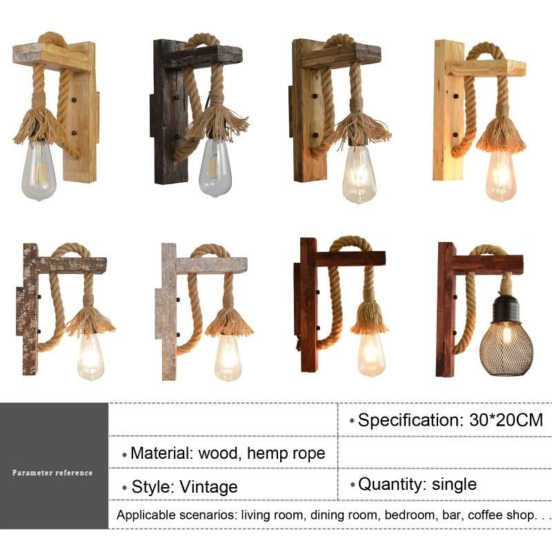 Vintage Wooden Wall Light for Restaurant Coffee Shop Decor Rope Wall Lamp (WH-VR-51)