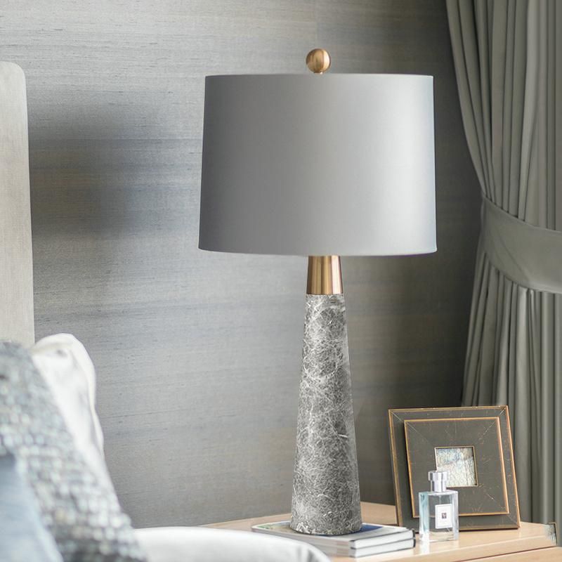 Hotel Project Customized Luxury Fabric Shade Marble Lamp for Lobby Nordic Ins Marble Bedroom Bedside Table Lamp Model Room Soft Decoration Exhibition Hall