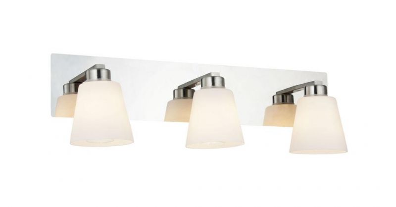 Modern 3-Light Bathroom Vanity Light Fixtures Opal Glass Shade Over Mirror Industrial Wall Mount Sconces for Bedroom Living Room Hallway Wall Light (Satin)