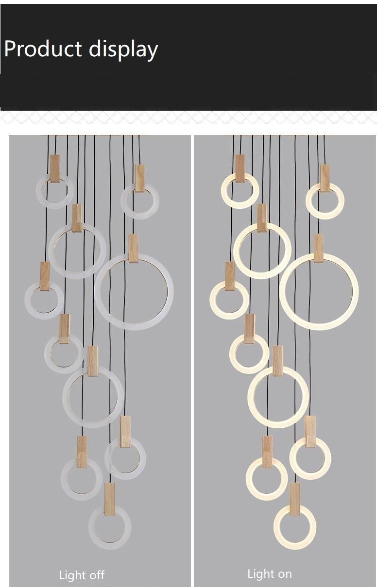 LED Lighting Pendant Lamp Circle Wood Design Chandelier Modern Lamp