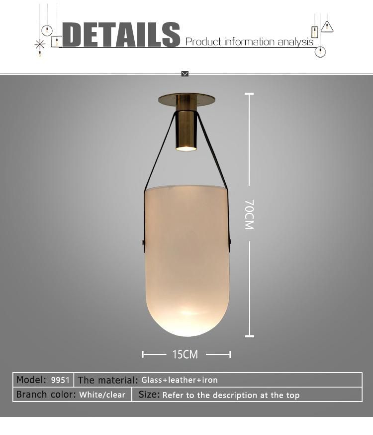 Modern Glass Bucket Leather Hanging Pendant Lamp Decoration Lighting
