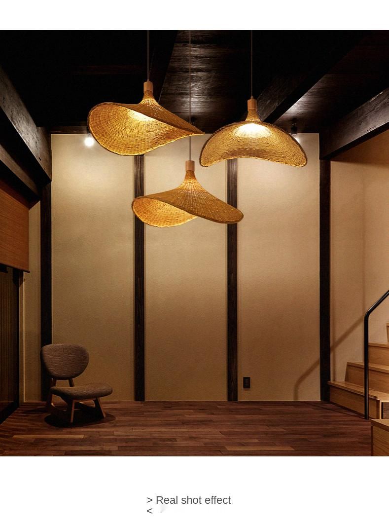 Wooden Weaving Bamboo Pendant Lights Handmade Bamboo Straw Hat Retro Chandelier (WH-WP-45)