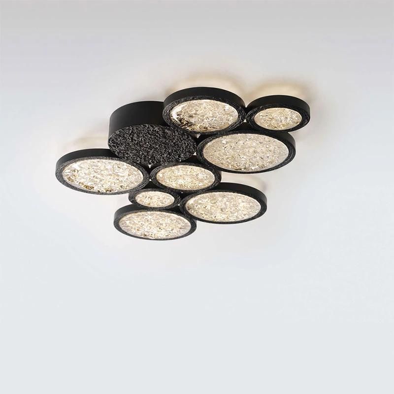 2022 Modern Hotel Lobby Round LED Ring Ceiling Light Black and Gold Chandelier Light