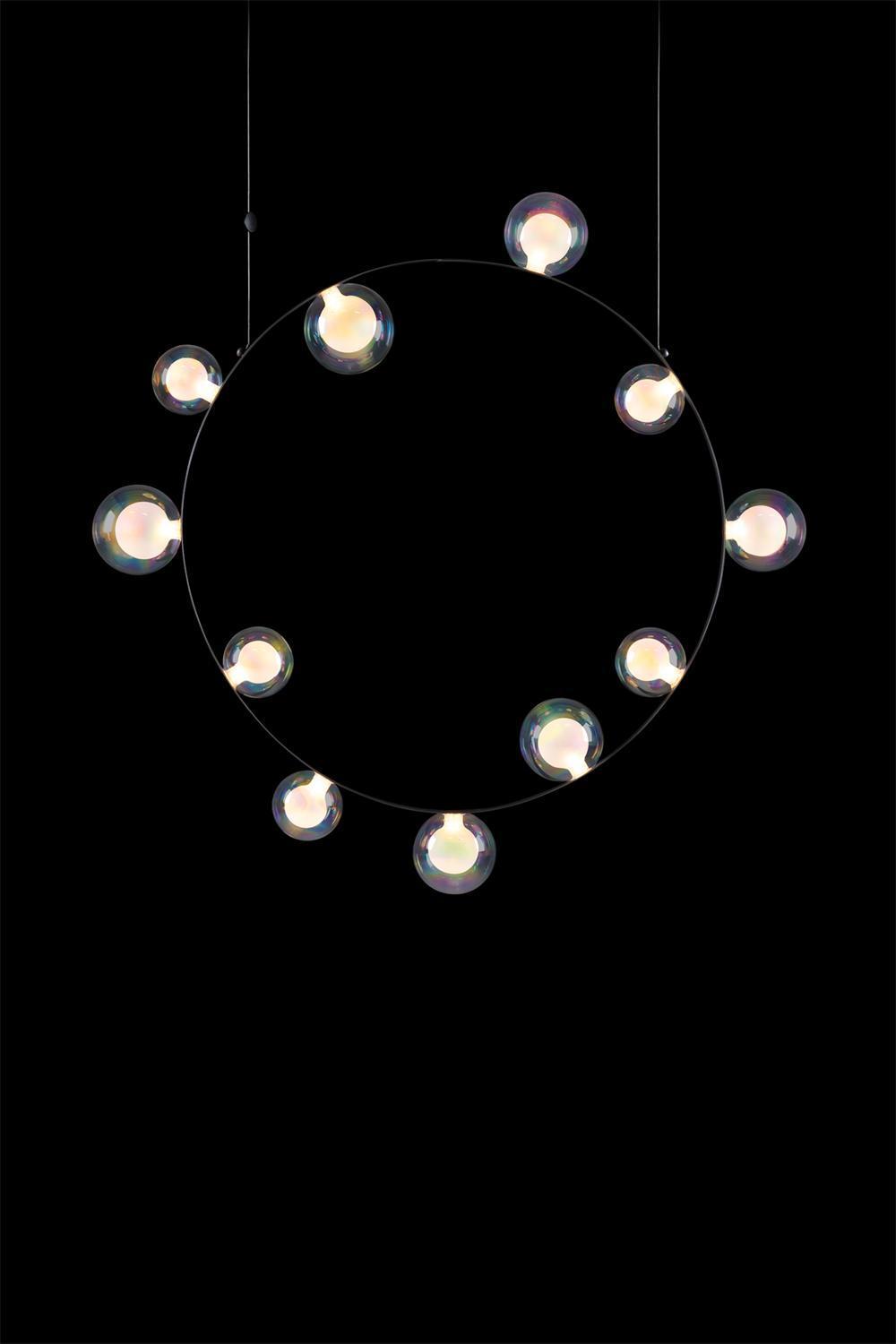 Nordic Simple Postmodern Style Milky White Glass Ball Brass Circle Chandelier for Dining Room