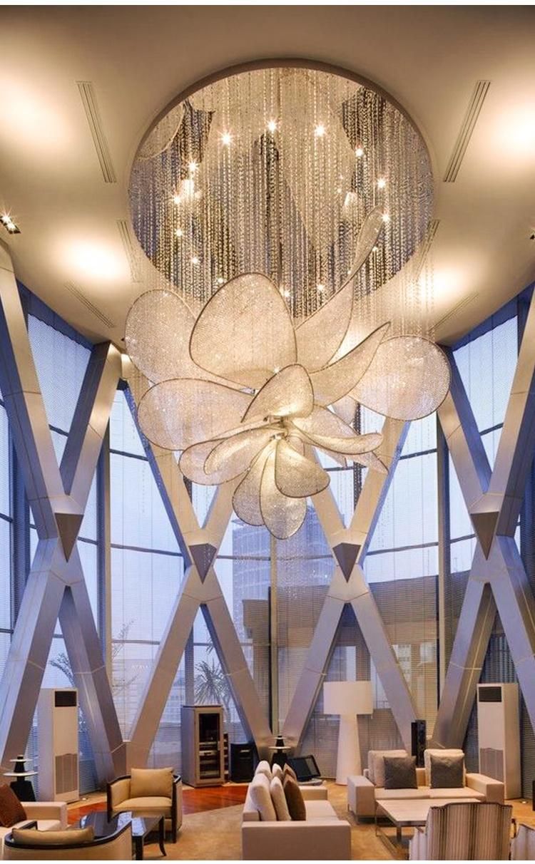 Flower Shape Decorative Hotel Stair Glass Stainless Steel Custom LED Chandelier Lamp
