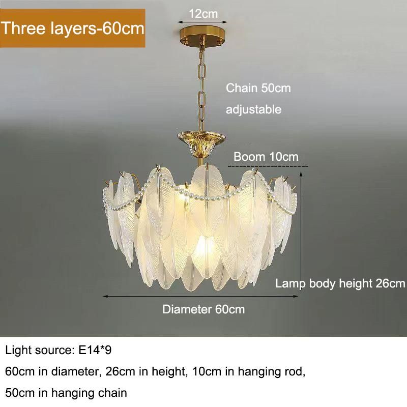 European Light Luxury Feather Glass Chandelier Hotel Restaurant Living Room Decoration Chandelier