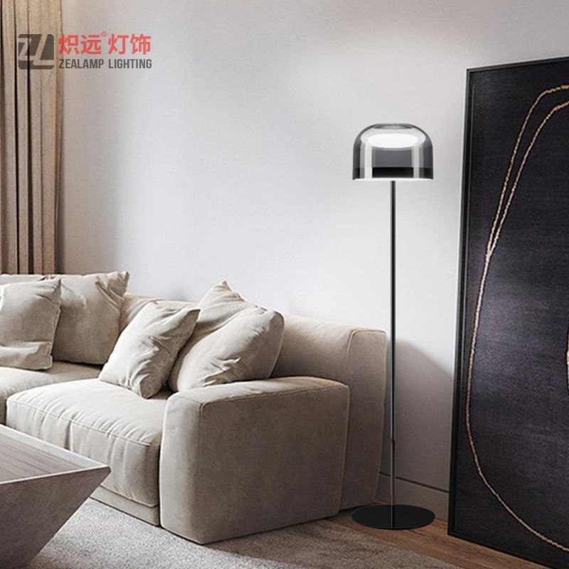 Smoky Glass Shade Standing Light Modern Floor Lamps for Cafe Shop