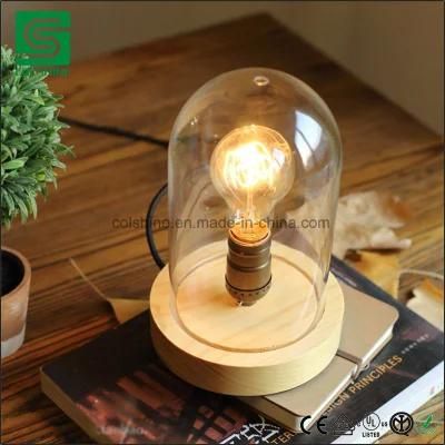 Vintage Wood Table Lamp E27 Rustic Wooden Desk Lamp with Plastic Cover
