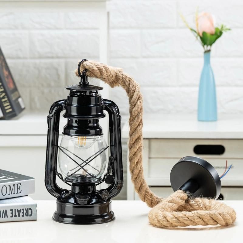 Vintage Industrial Kerosene Pendant Lights Bulb E27 Hemp for Living Room Decor Loft Rope Pendant Light (WH-VP-68)