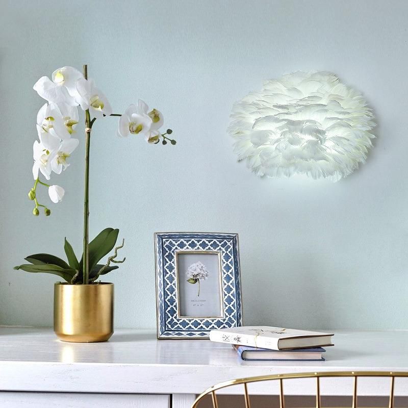 Nordic Pure White Feather Light Wall Lamp Romantic Sconces Lamp for Bedside Lighting (WH-OR-142)