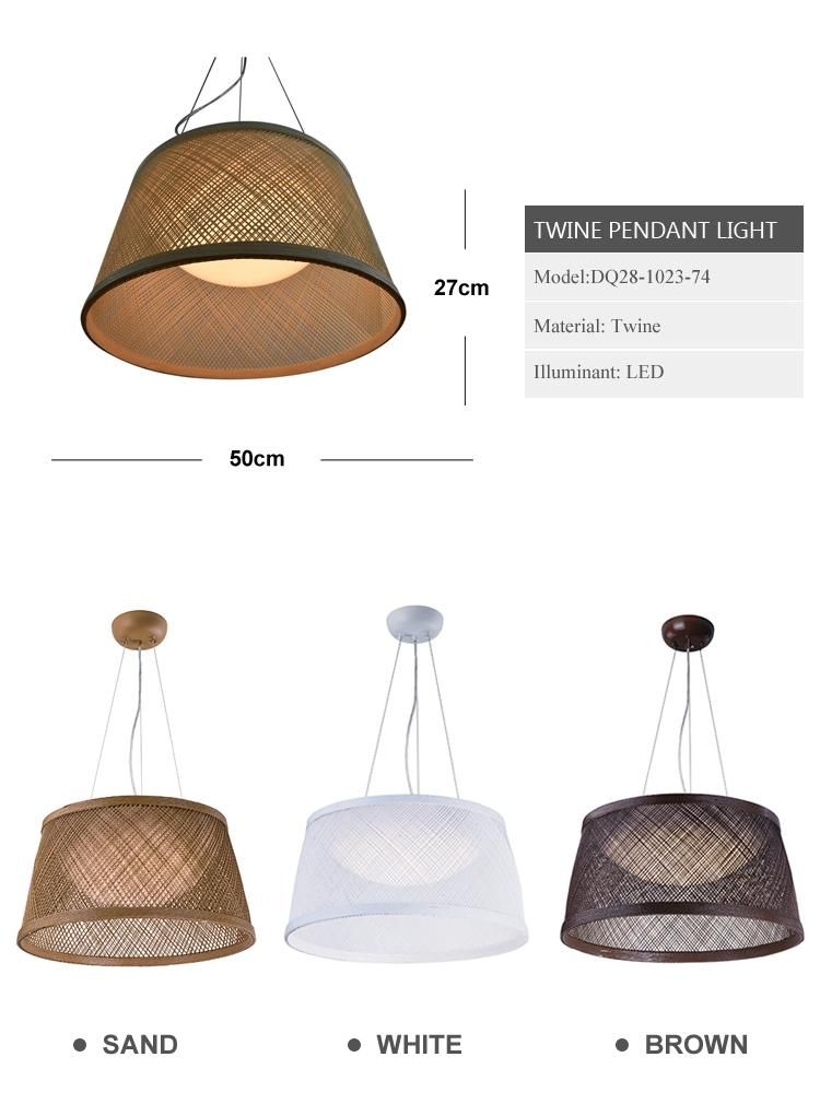 Modern Cylinder Light Decoration LED Chandelier Twine Linen Industrial Hanging Lamp Shade Bamboo Light Pendant