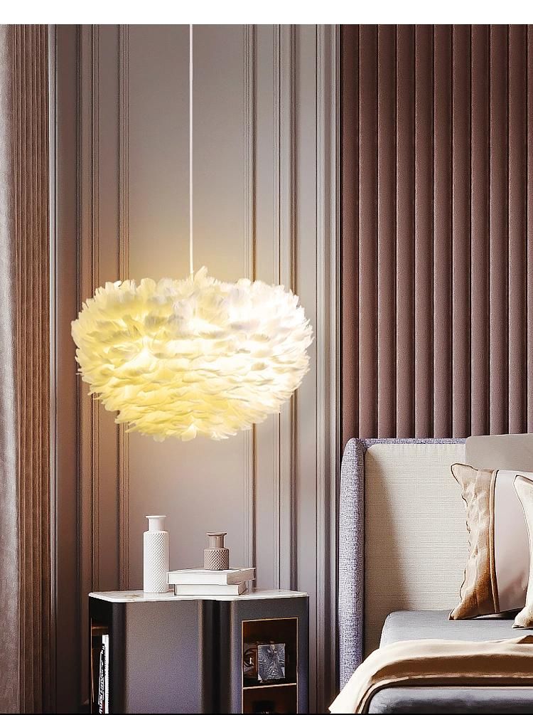 Modern Pink White E27 LED Pendant Light Ceiling Lighting Feather Lamp for Parlor Study Bedroom Room Home Decor Lighting
