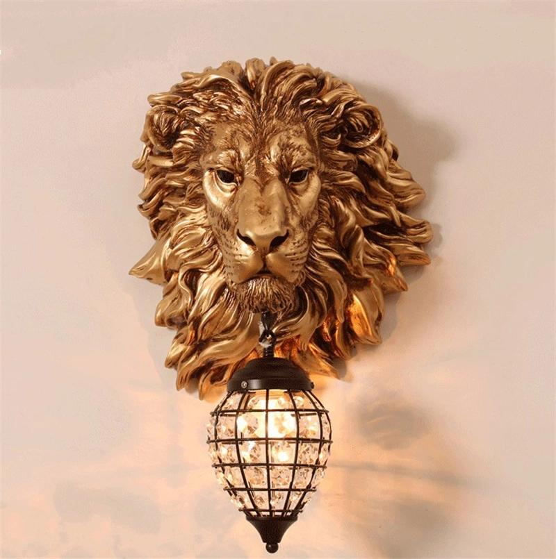 European Retro Gold Lion Wall Lamp Vintage Crystal Wall Sconce Light (WH-OR-65)