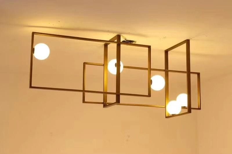 Modern Loft Iron Art Geometric Square Ceiling Light Minimalist Creative Retro Industrial Style Glass Ball LED G9 Lighting