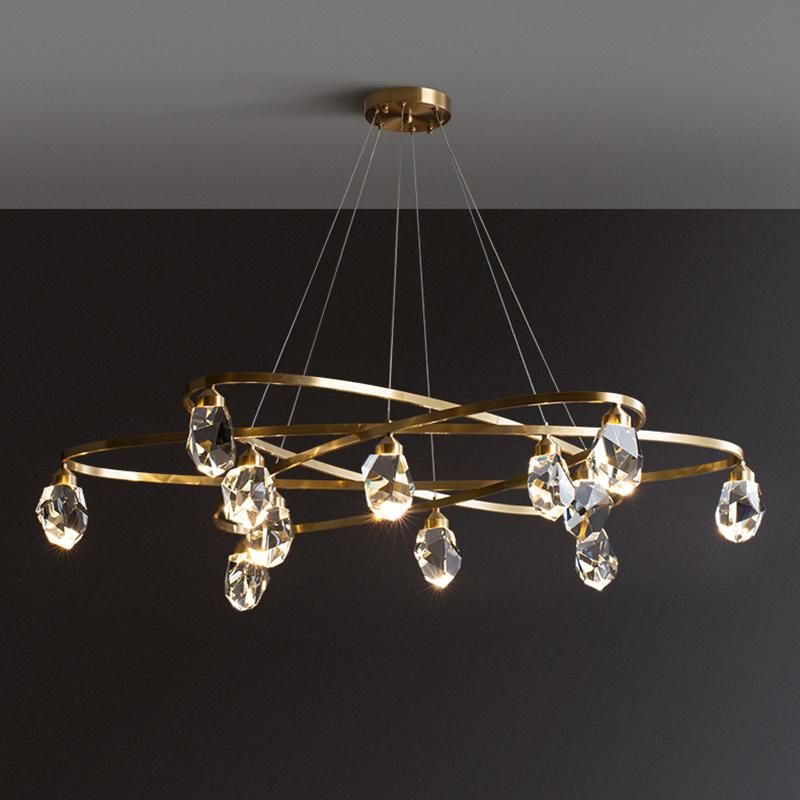 Postmodern Light Luxury Full Copper Room Lamp LED Crystal Pendant Lamp