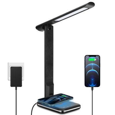 USB and Wireless Phone Charging LED Desk Table Eye-Caring Reading Night Light for Kids, Adults