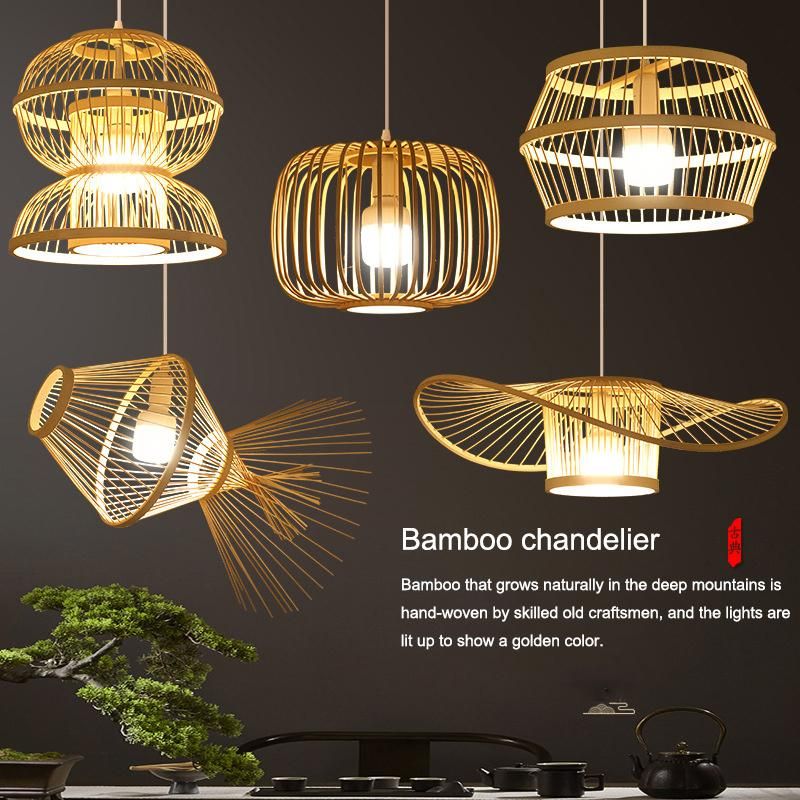 Chinese Bamboo Weaving Zen Living Room Dining Room Study Lamps Tea Room Bamboo Art Retro Natural Chandelier