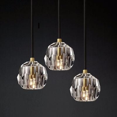 Decorative Mini Copper Linear Modern Clear K9 Crystal Ball LED Glass Pendant Light Iron Ceiling Hotel Lamp Lighting Chandelier