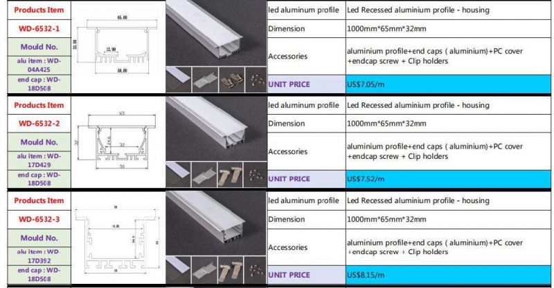 Alu Recessed Aluminum Extrusion Channel Linear Light LED Profiles with Diffuser for Housing LED Tape
