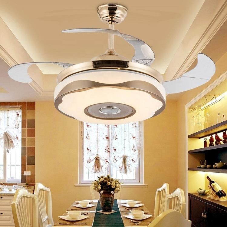 Golden Simple Bluetooth Audio Fan Light 4 Pieces Hidden Blades; MP3+ Bluetooth Ceiling Fan Light