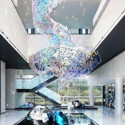 Custom Engineering Decorative Long Stairway Exhibition Luxury Acrylic Colorful LED Chandelier Lamp