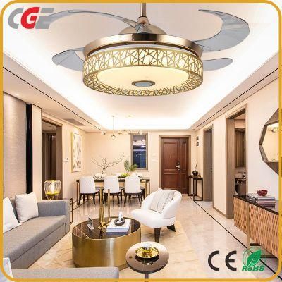 Modern 42&quot; 48&quot;Remote Control Bluetooth DC Retractable Blades Ceiling Pendant Fan Light with Speaker