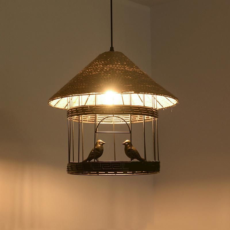 Industrial Loft Bird Cage Pendant Lamp Hemp Rope Chandelier Light (WH-VP-138)