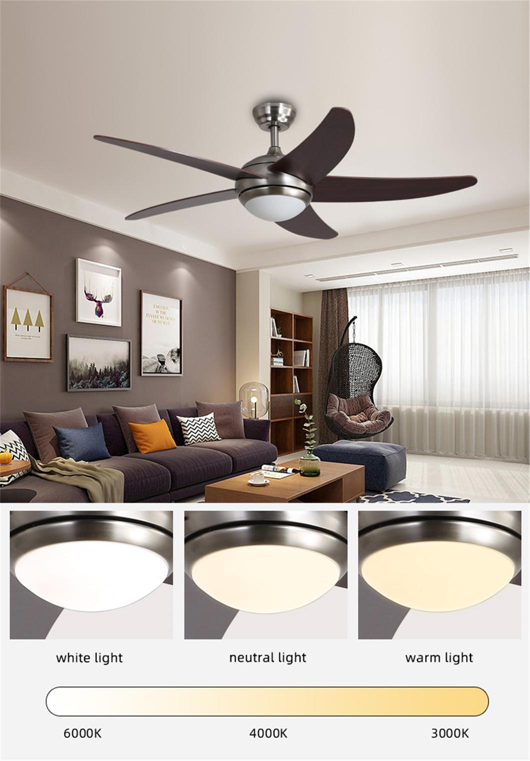 Factory Direct 5 Fan Blades with 3 Colors Dimming LED Ceiling Fan Lamp