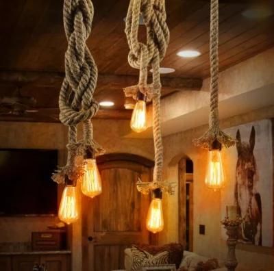 Retro Loft Vintage Pendant Lights Loft DIY Rope Pendants Lamps Industrial Hanging Lamp (WH-VP-10)